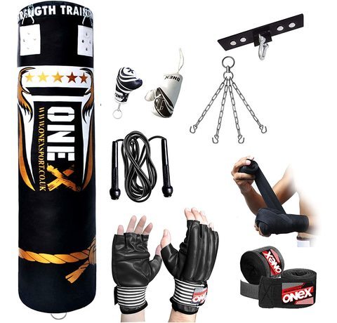 Onex Blue series 4-5 FT Filled Heavy Punch Bag Set,Chains,Bracket Punching Gloves Mitts for Training Fitness Water proof Bag MMA
