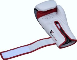 An RDX boxing glove with the strap rolled out.