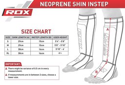 Size chart for the RDX Shin Guards.