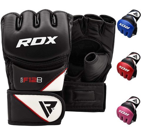 Four colour schemes of the RDX maya hide leather grappling gloves.